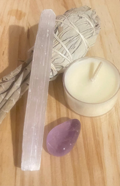 Clearing Set Smudge with Crystals - Hikari Candles 